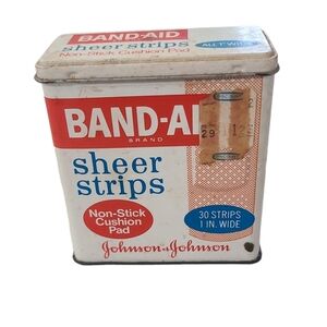 Vintage BAND-AID Johnson & Johnson Sheer Strips Metal Tin Box